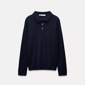 BASIC KNIT POLO TOP NAVY BLUE